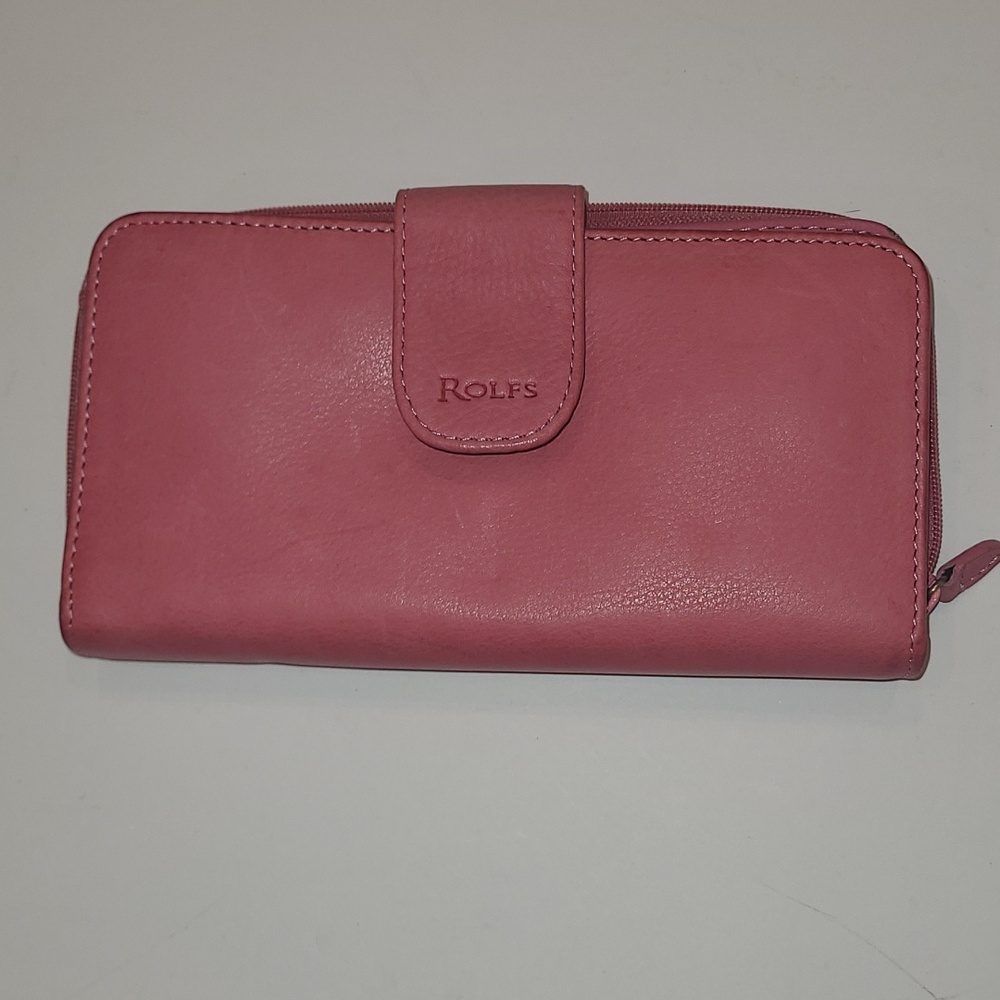 Rolfs Rose Pink Leather Zip Wallet with Snap Tab
